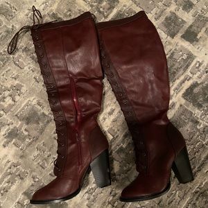 Burgundy knee high boots